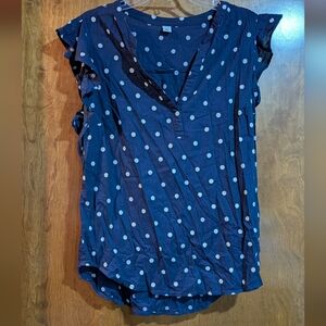 Old Navy Blue Polka Dot V-Neck Blouse L